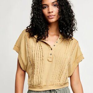 Free People yellow/mustard Button-Up Crop Top
